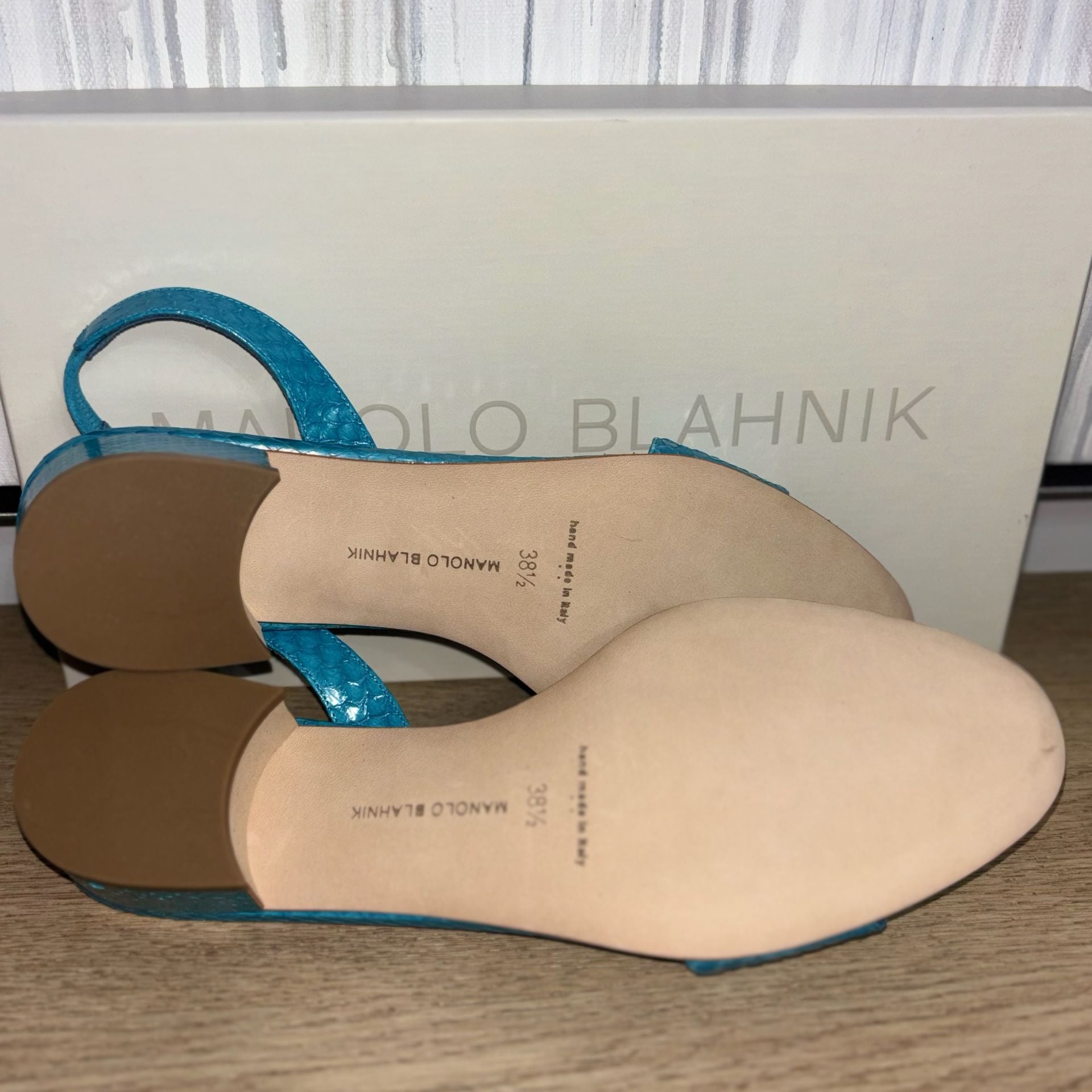 Manolo Blahnik Snakeskin Animal Print Slingback Sandals w/ Tags - Blue Sandals, Shoes - MOO282822 3
