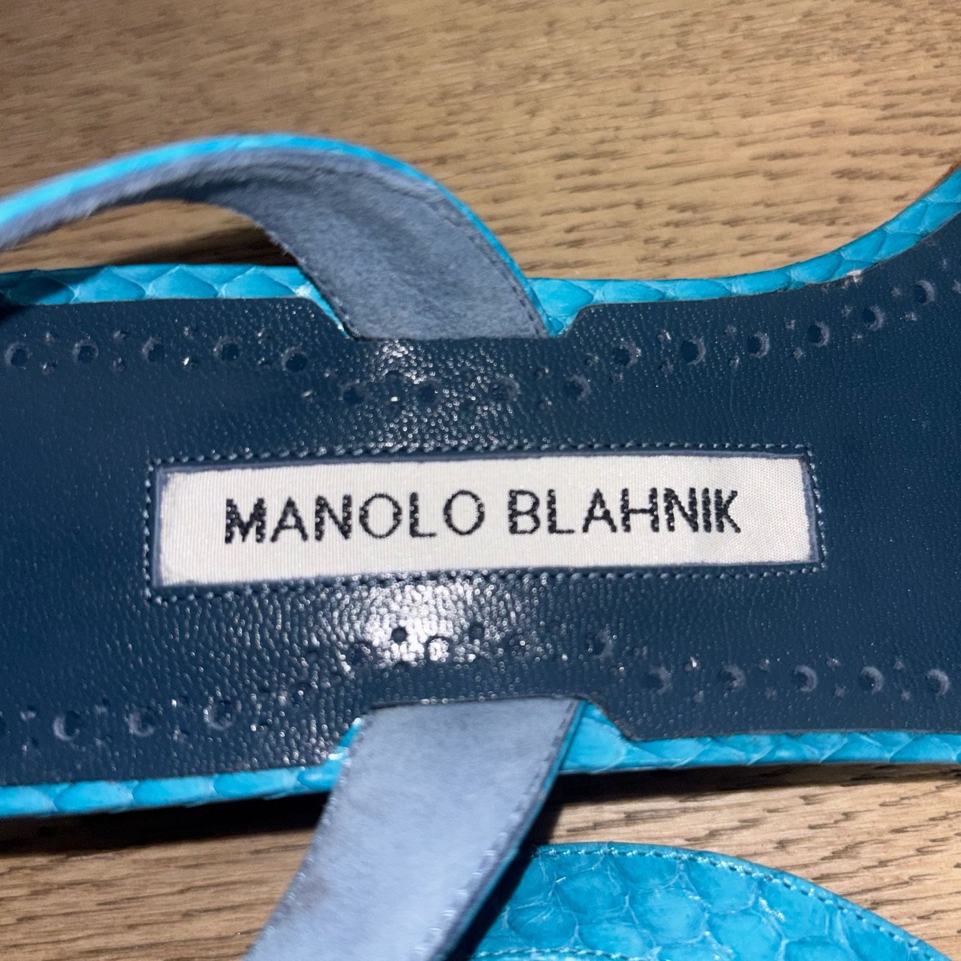 Manolo Blahnik Snakeskin Animal Print Slingback Sandals w/ Tags - Blue Sandals, Shoes - MOO282822 5