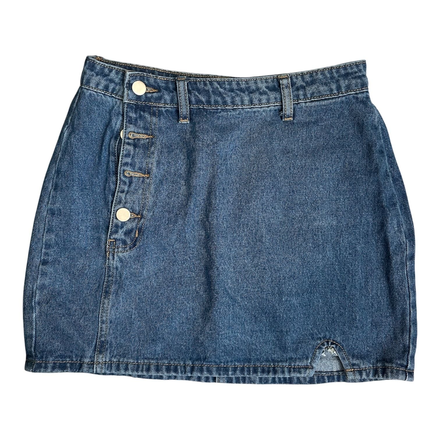Button-Front Denim Mini Skirt with Side Slit 3