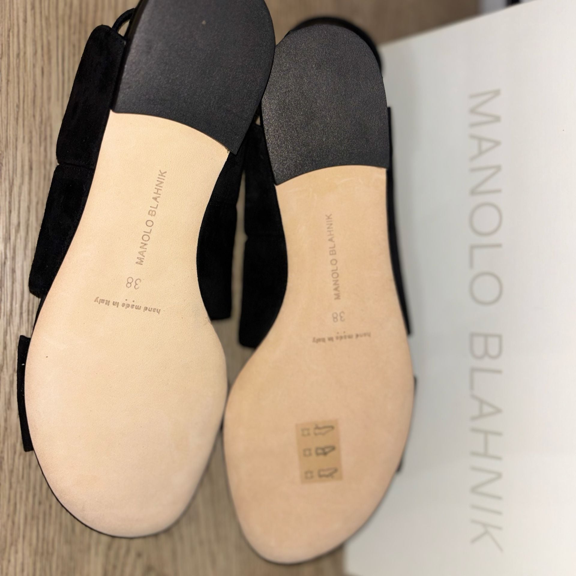 Manolo Blahnik Rufina Black Suede Ankle Strap Flat Sandals 5