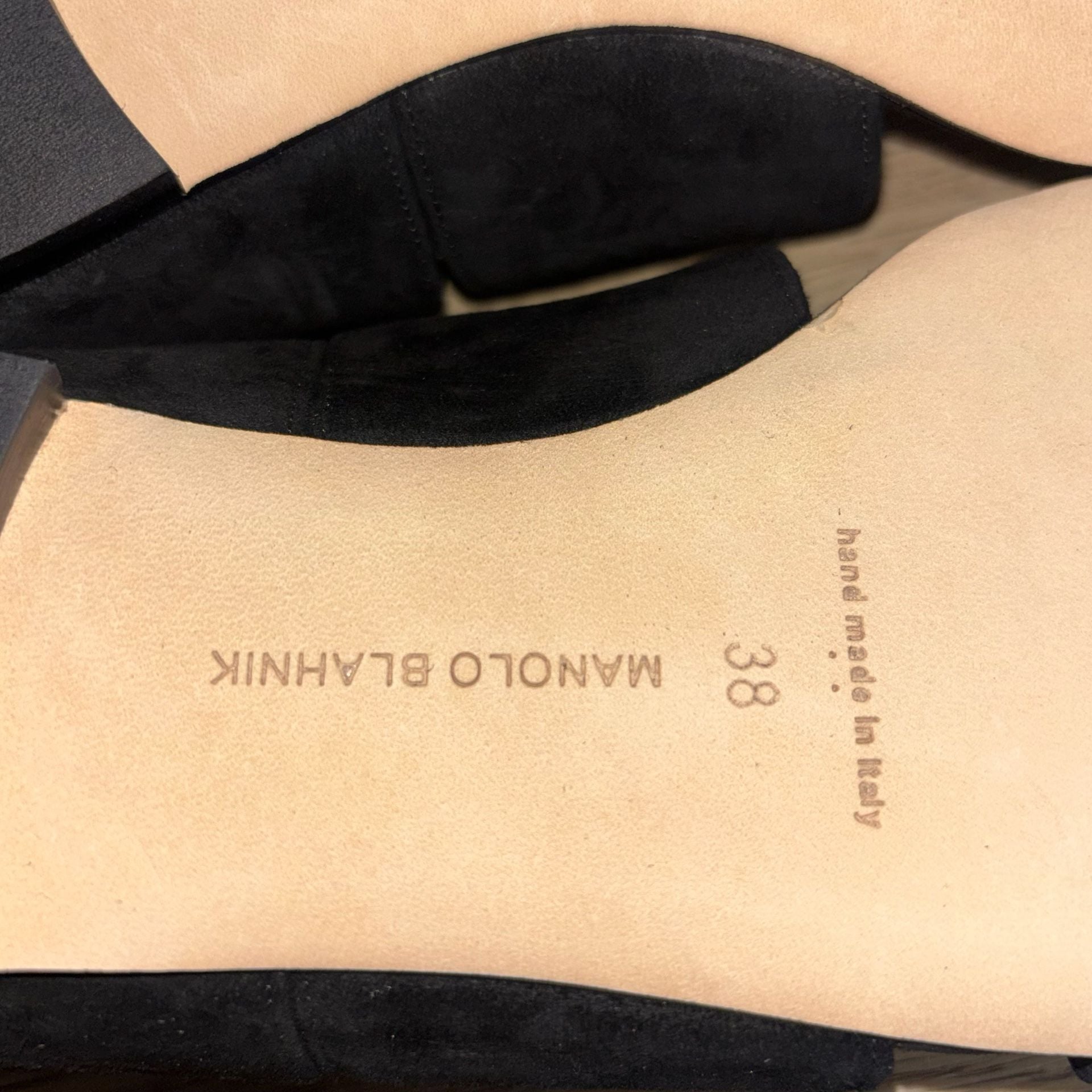 Manolo Blahnik Rufina Black Suede Ankle Strap Flat Sandals 6