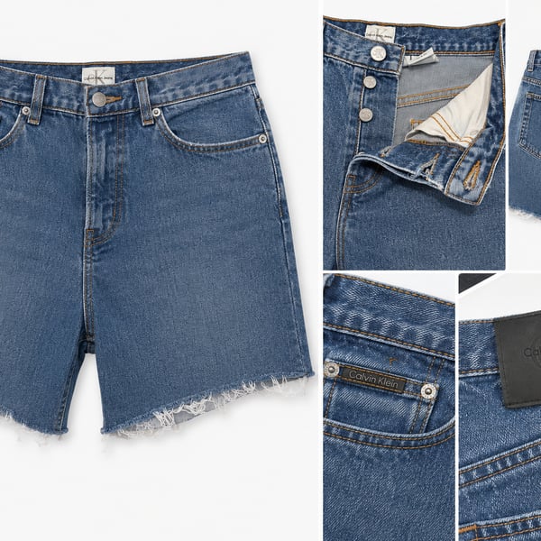 Calvin Klein Jeans High Rise Midi Denim Shorts with Raw Frayed Hem