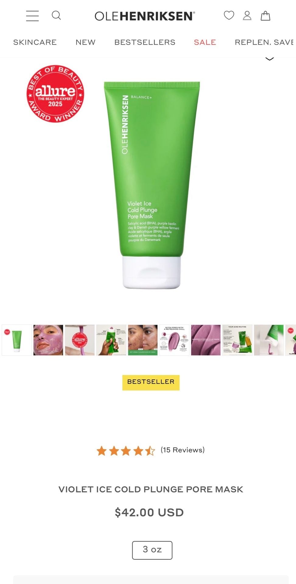 Olehenriksen Violet Ice Cold Plunge Pore Mask (90g / 3 oz) 4