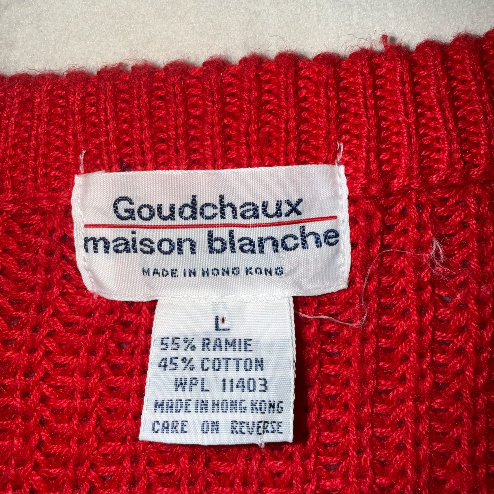 Goudchaux Maison Blanche Red V-Neck Ramie Cotton Blend Sweater 3