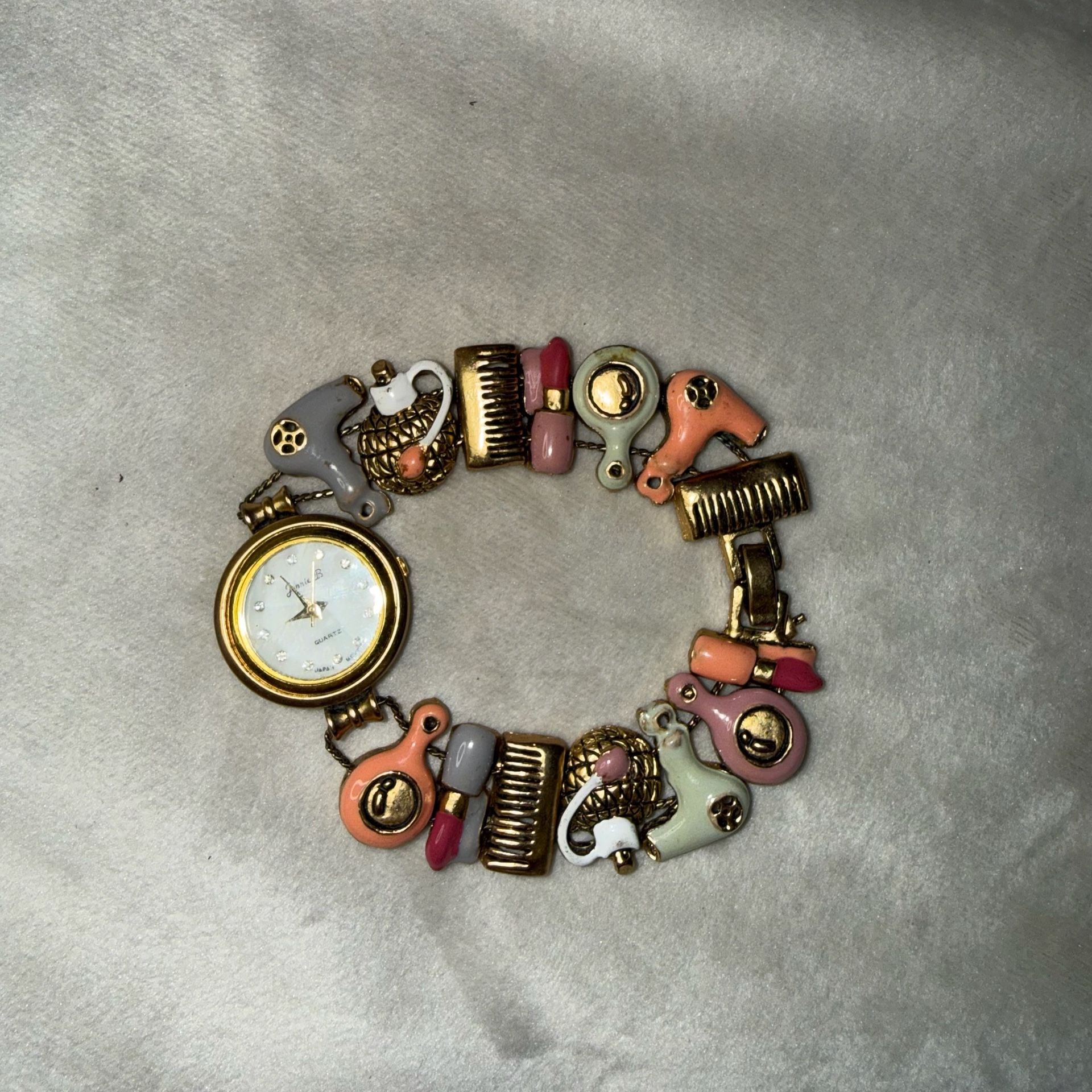 Jennie B Makeover Charm Bracelet Watch with Hairdressing and Beauty Motif 2