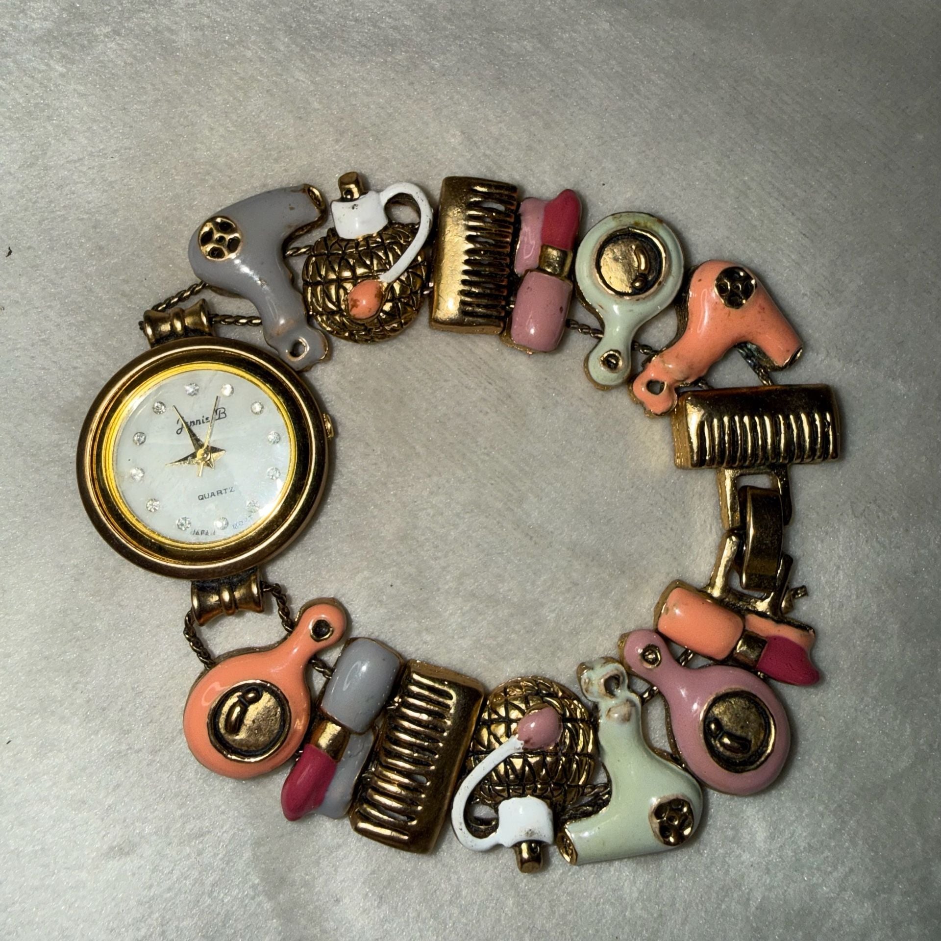 Jennie B Makeover Charm Bracelet Watch with Hairdressing and Beauty Motif 4