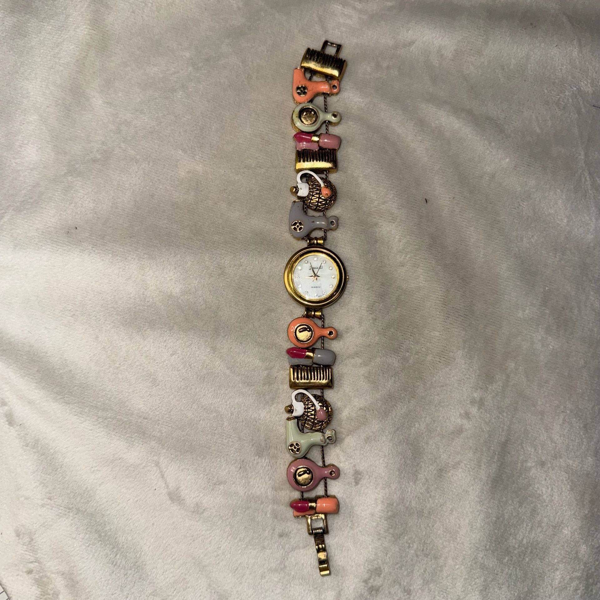 Jennie B Makeover Charm Bracelet Watch with Hairdressing and Beauty Motif 5