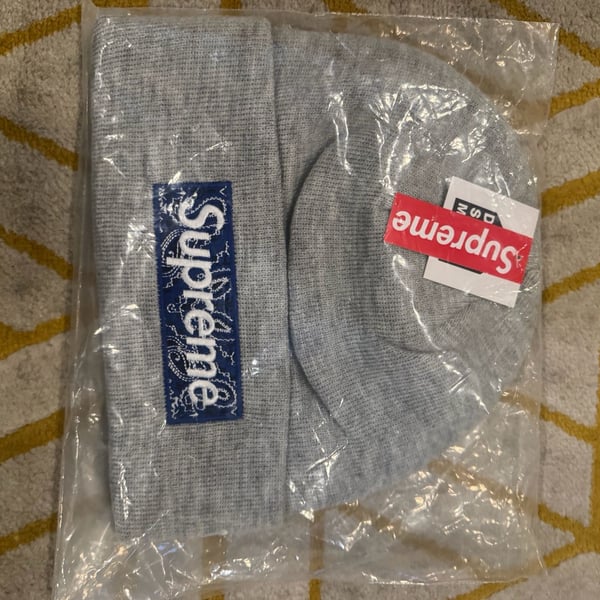 Supreme New Era Bandana Box Logo Beanie Heather Grey FW19