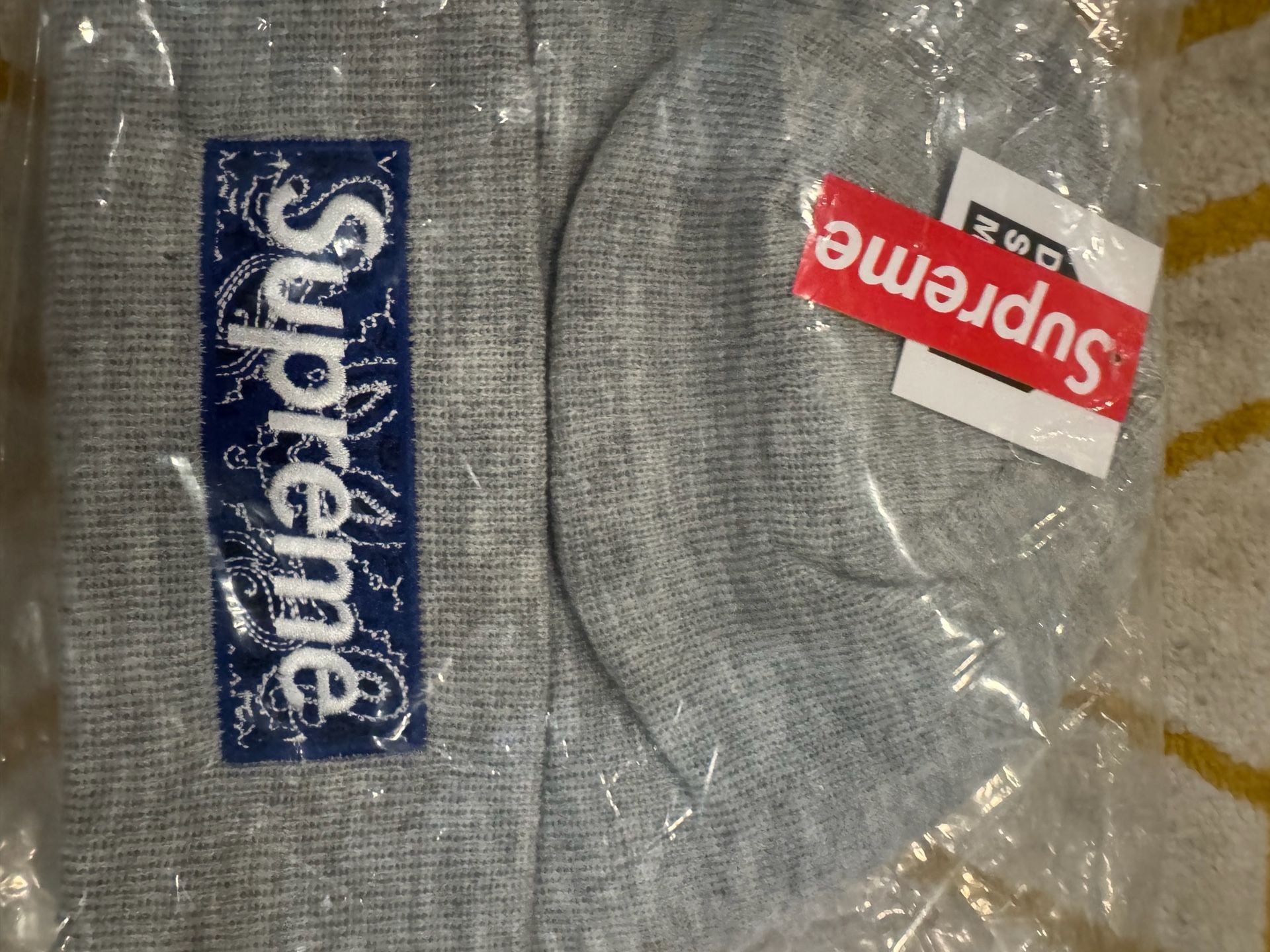 Supreme New Era Bandana Box Logo Beanie Heather Grey FW19 2