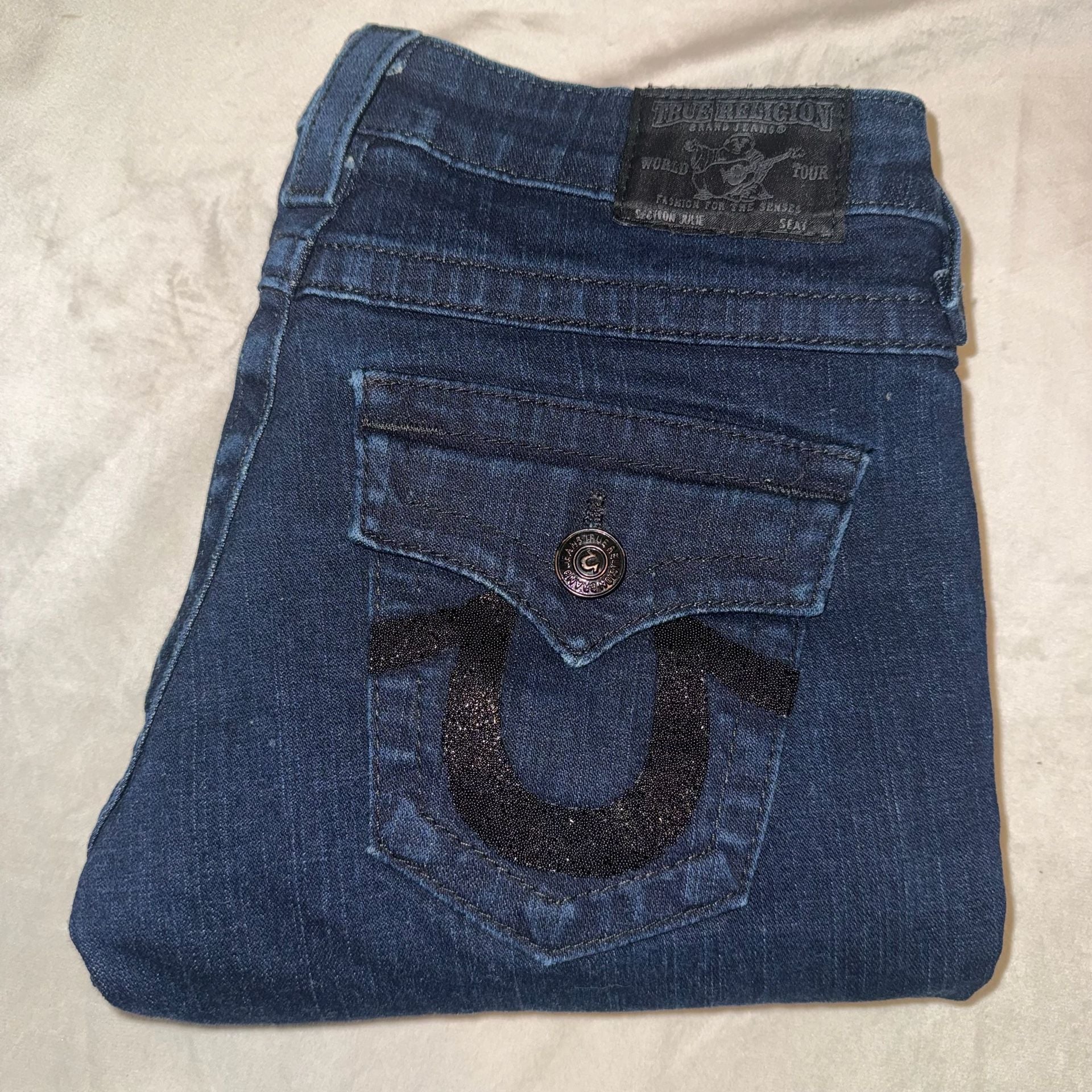 True Religion Low Rise Bootcut Jeans with Sequined Logo Size 27 8