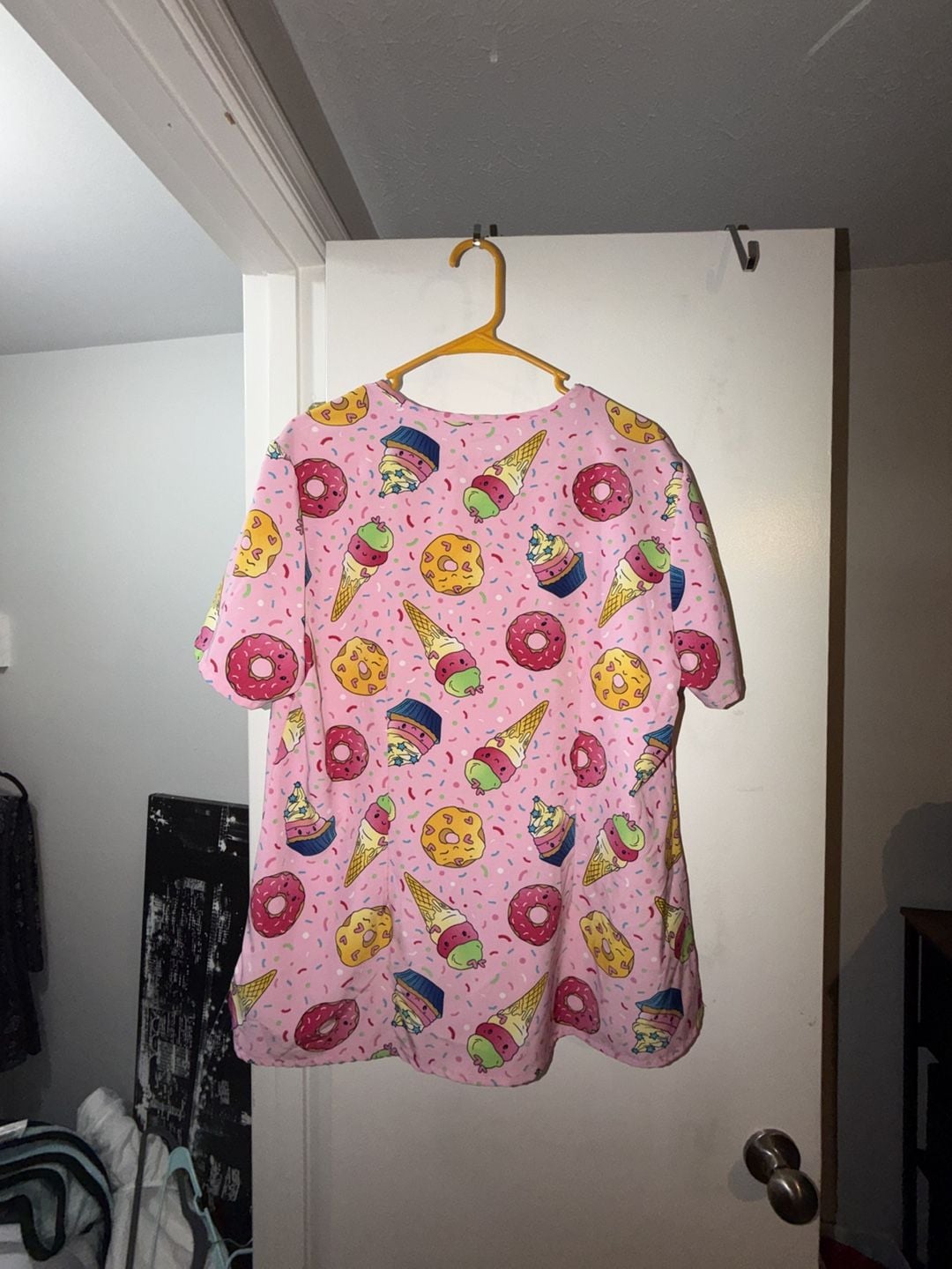 Sienna Love Women's Pink Dessert Print Short Sleeve V-Neck Scrub Top 5