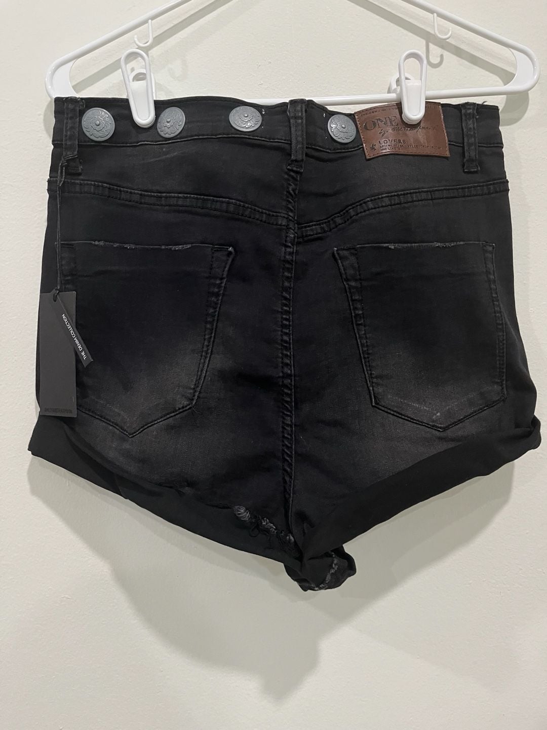 One X One Teaspoon Black Paris Lovers Low Waist Denim Shorts with Conchos 3
