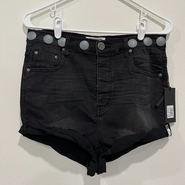 One X One Teaspoon Black Paris Lovers Low Waist Denim Shorts with Conchos