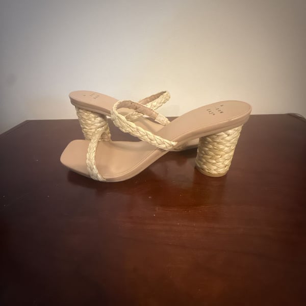 A New Day Braided Raffia Square Toe Heeled Sandals