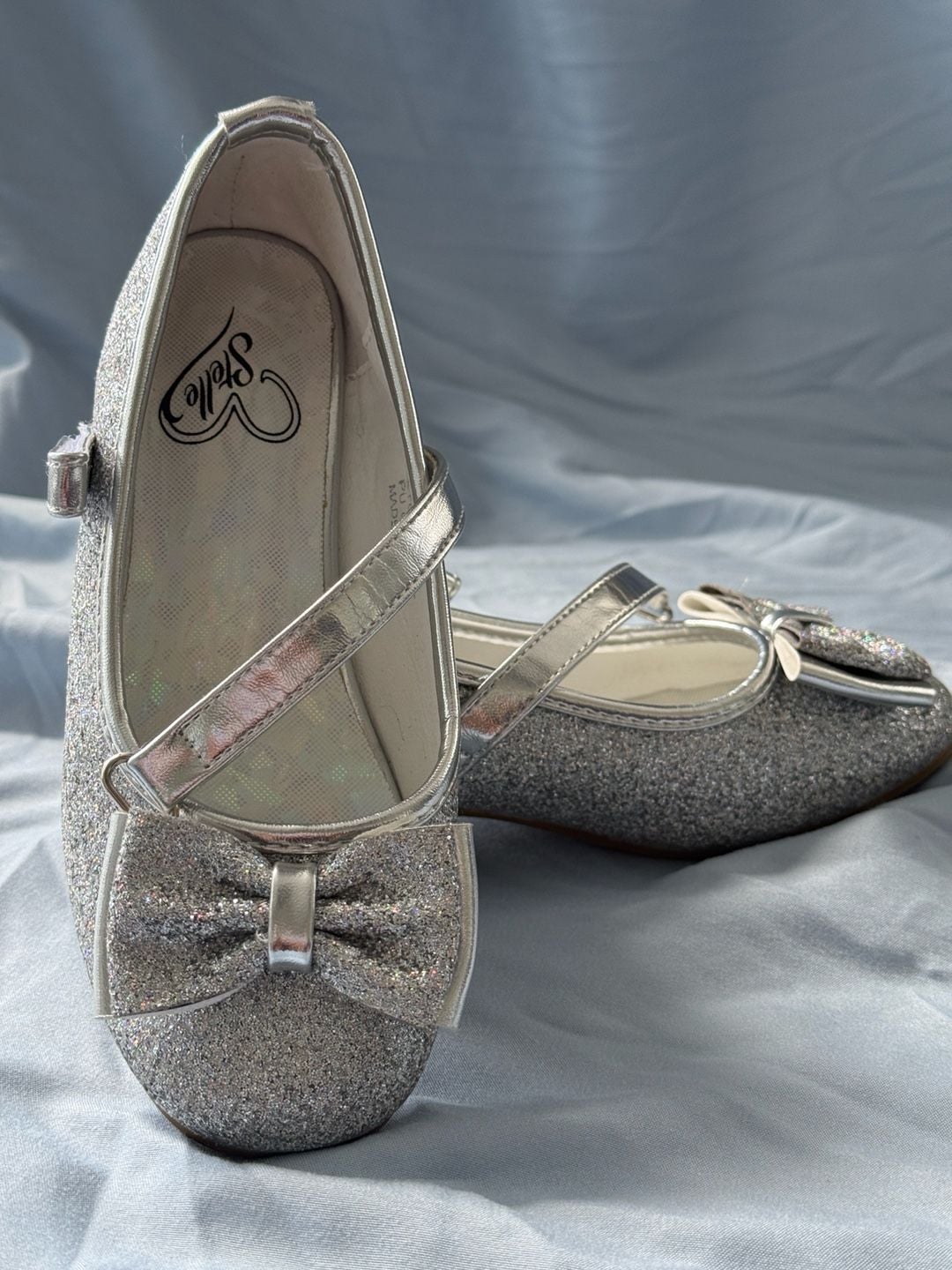Stelle Girls Silver Glitter Mary Jane Dress Shoes with Bow 2