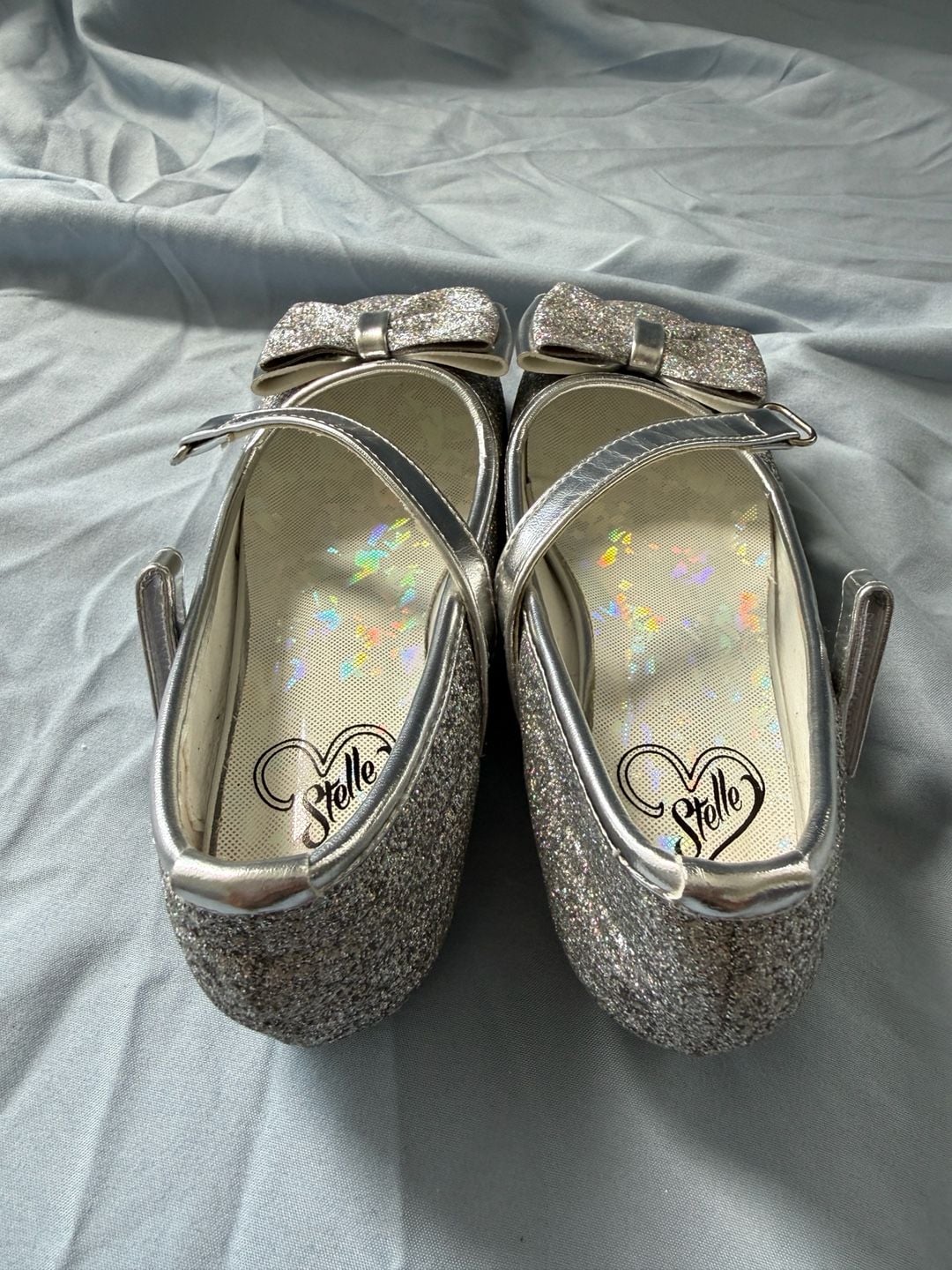 Stelle Girls Silver Glitter Mary Jane Dress Shoes with Bow 8
