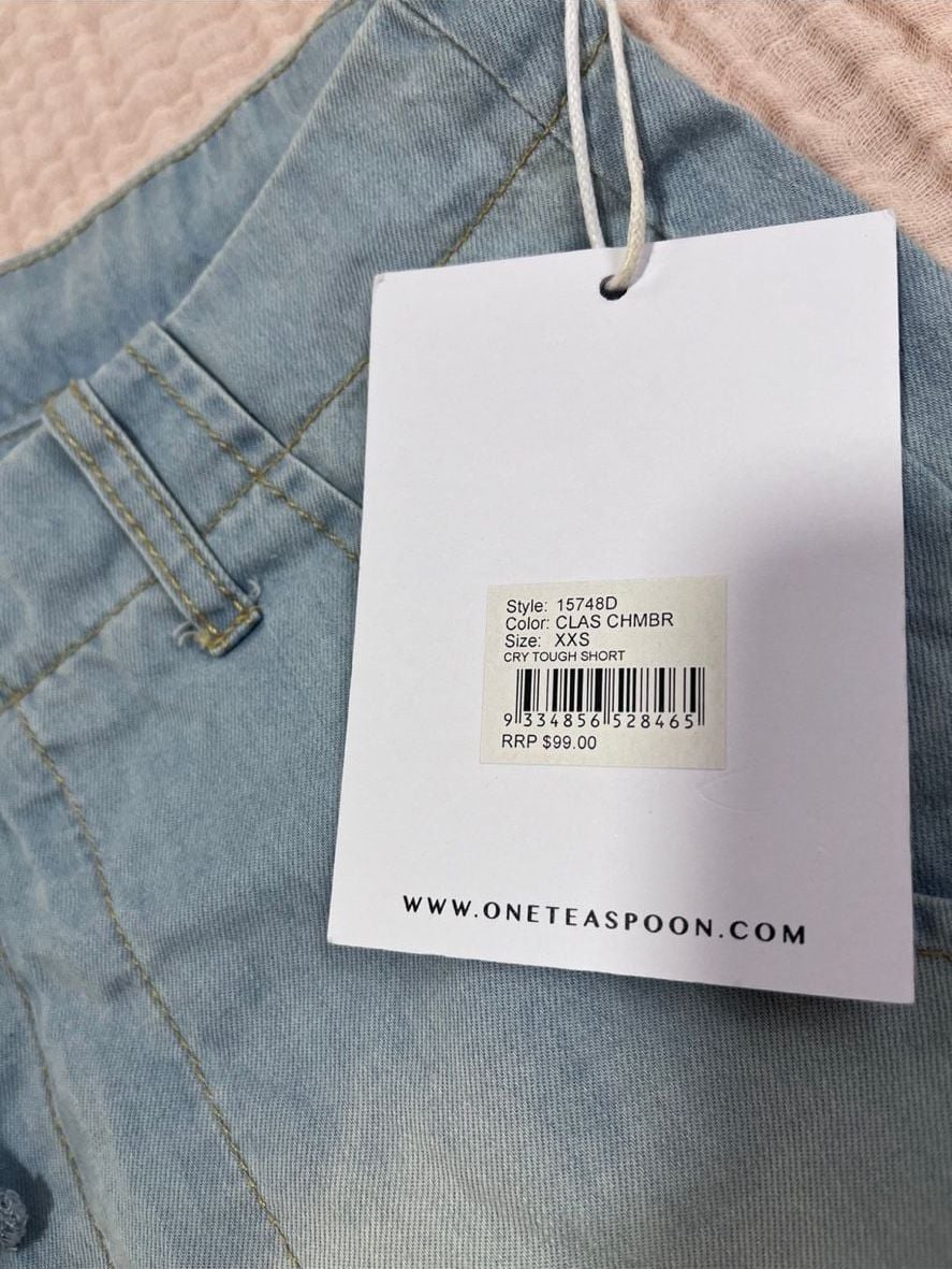 One Teaspoon Cry Tough Denim Shorts in Classic Chambray 6