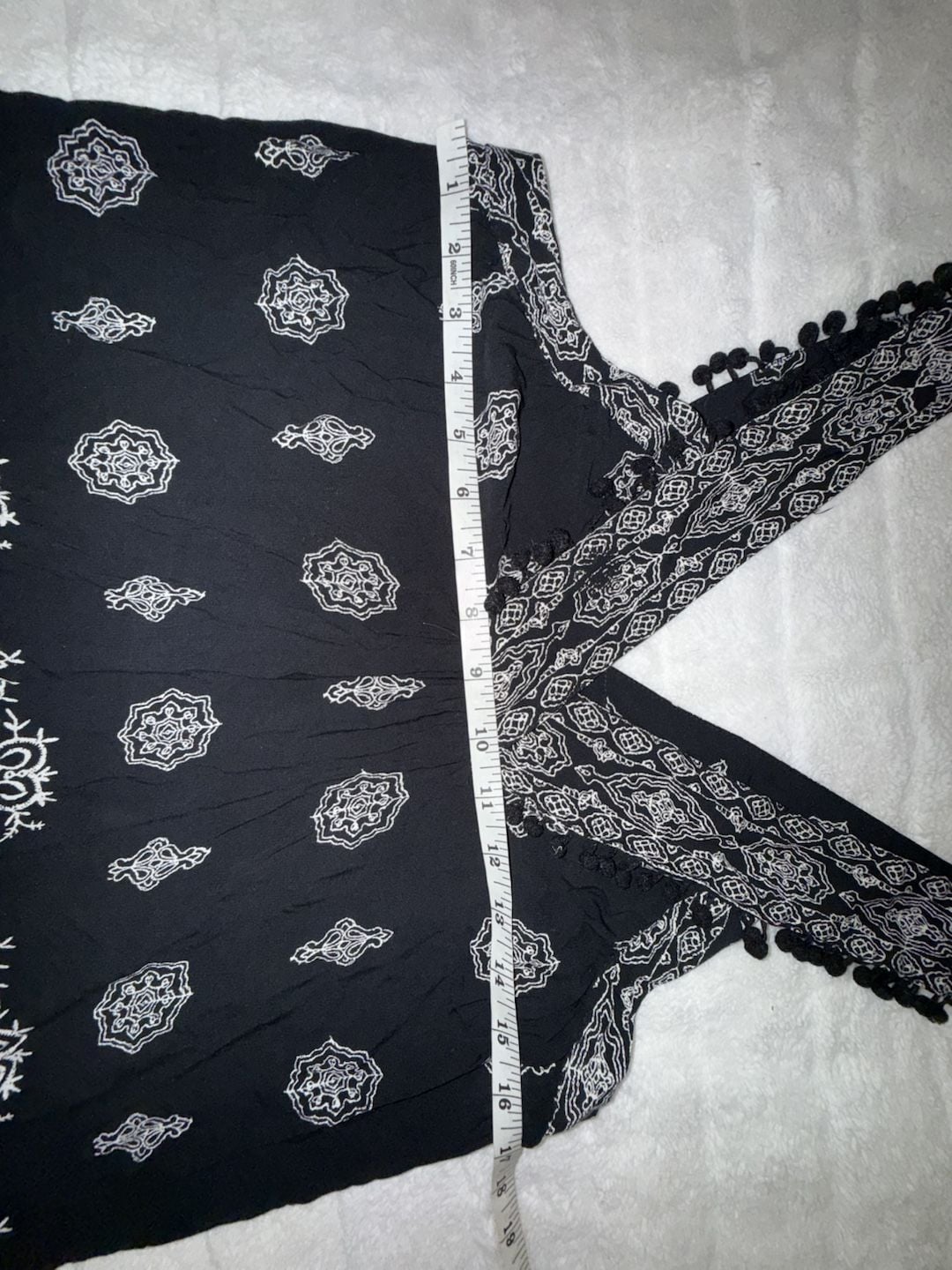 Black and White Paisley Print Sleeveless Pom Pom Trim Tank Top 4