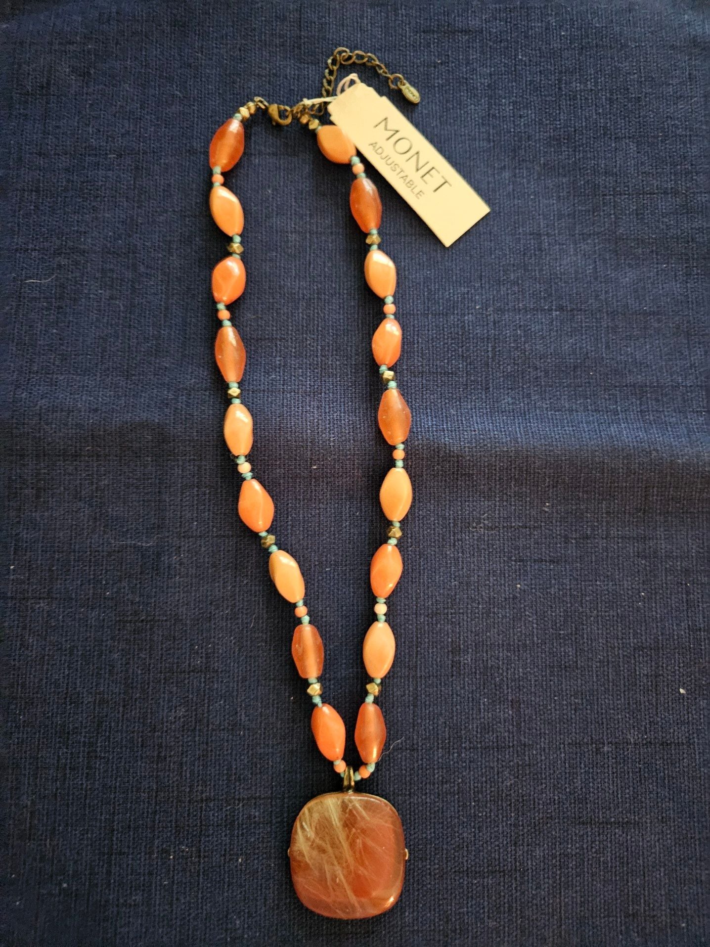 Monet Adjustable Salmon Bead Necklace with Large Marbled Pendant 1