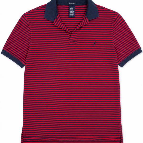 Nautica Men's Striped Short Sleeve Cotton Pique Polo Shirt