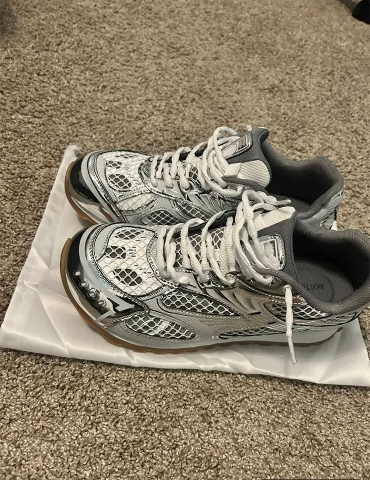 Bottega Veneta Orbit Sneakers in Silver and White 1