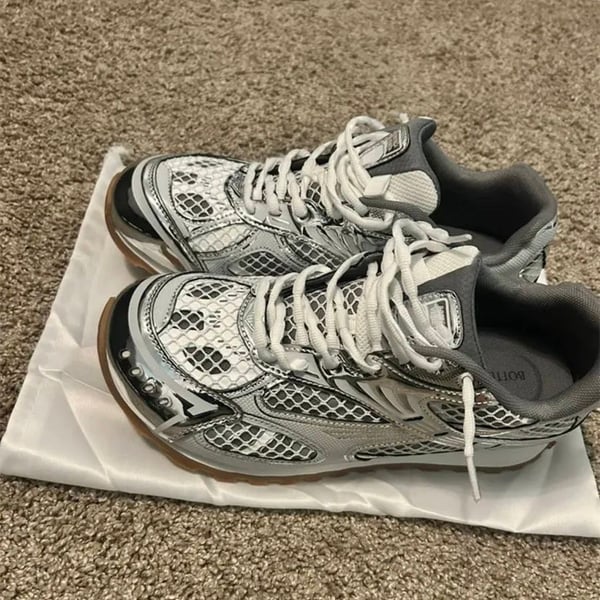 Bottega Veneta Orbit Sneakers in Silver and White