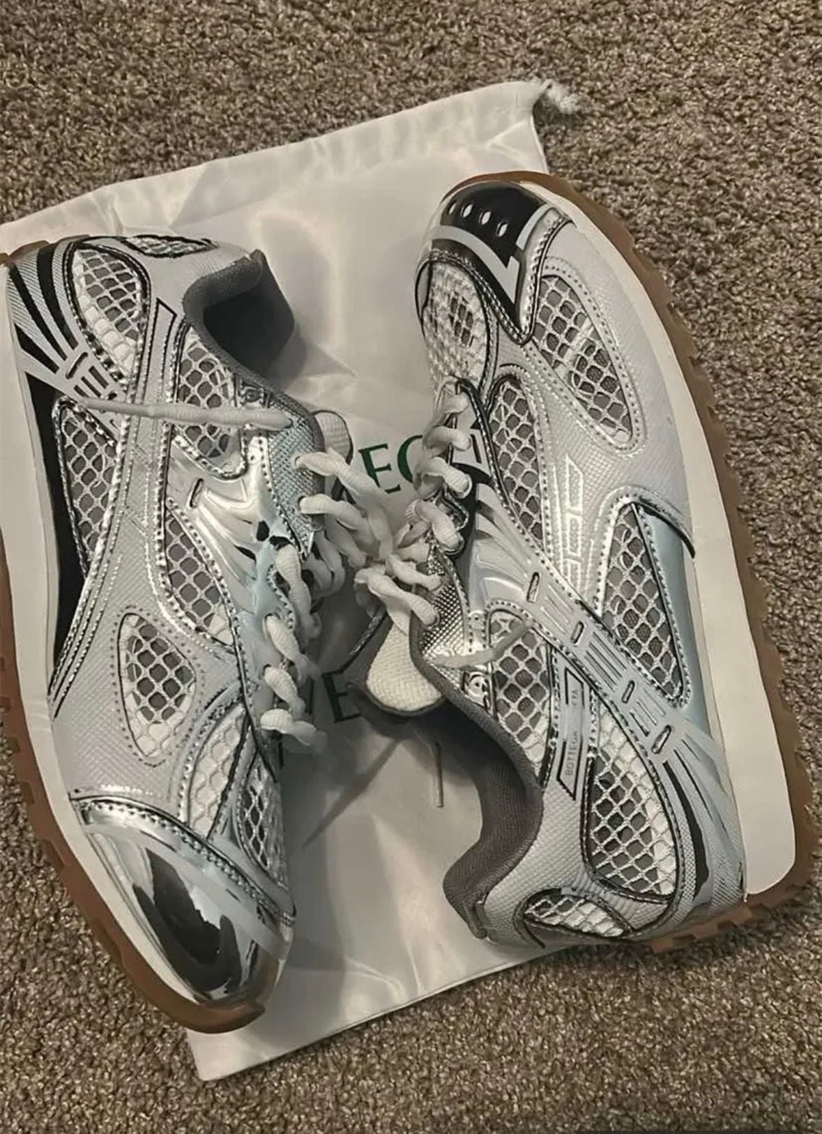Bottega Veneta Orbit Sneakers in Silver and White 2