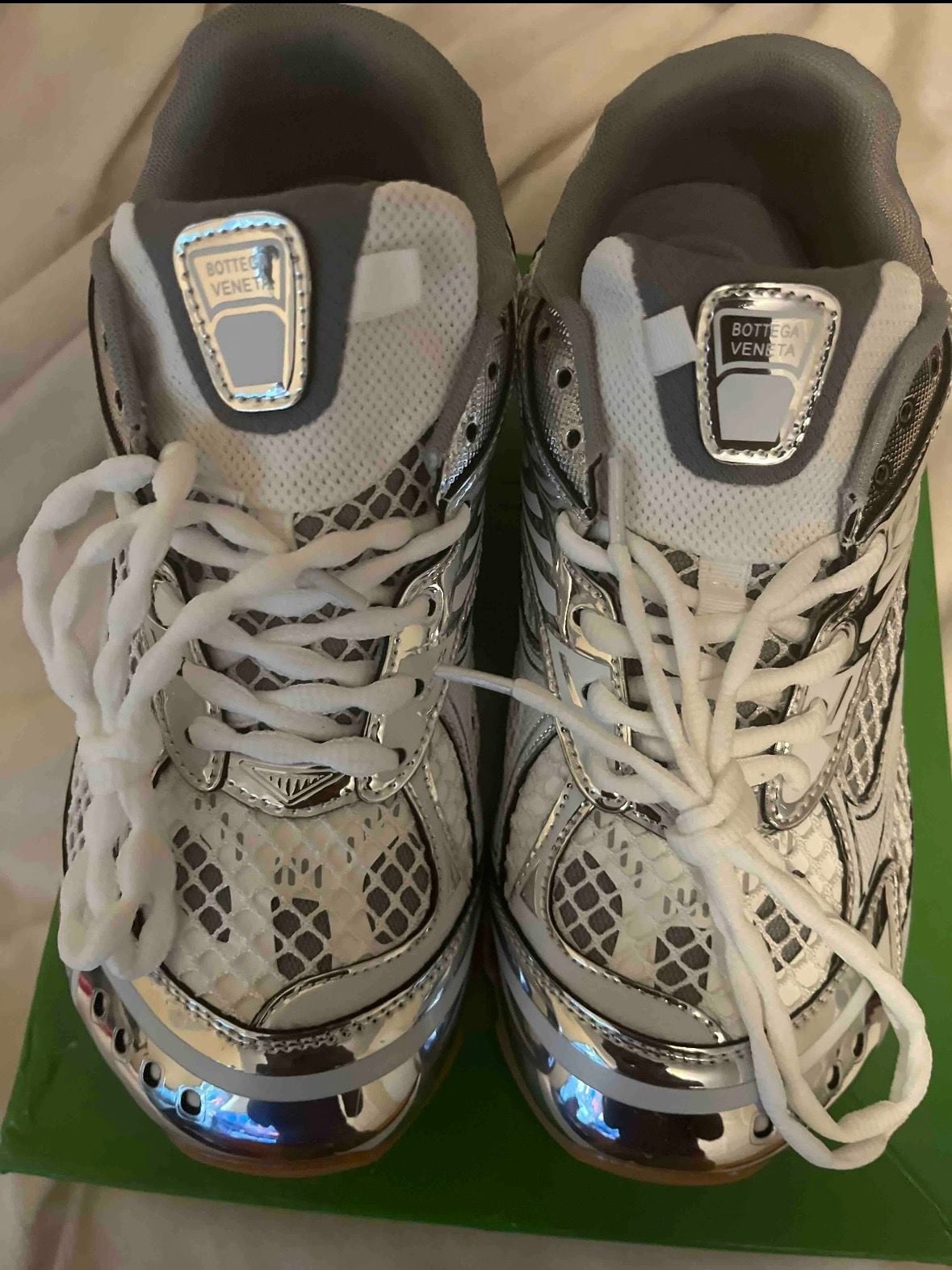 Bottega Veneta Orbit Sneakers in Silver and White 3