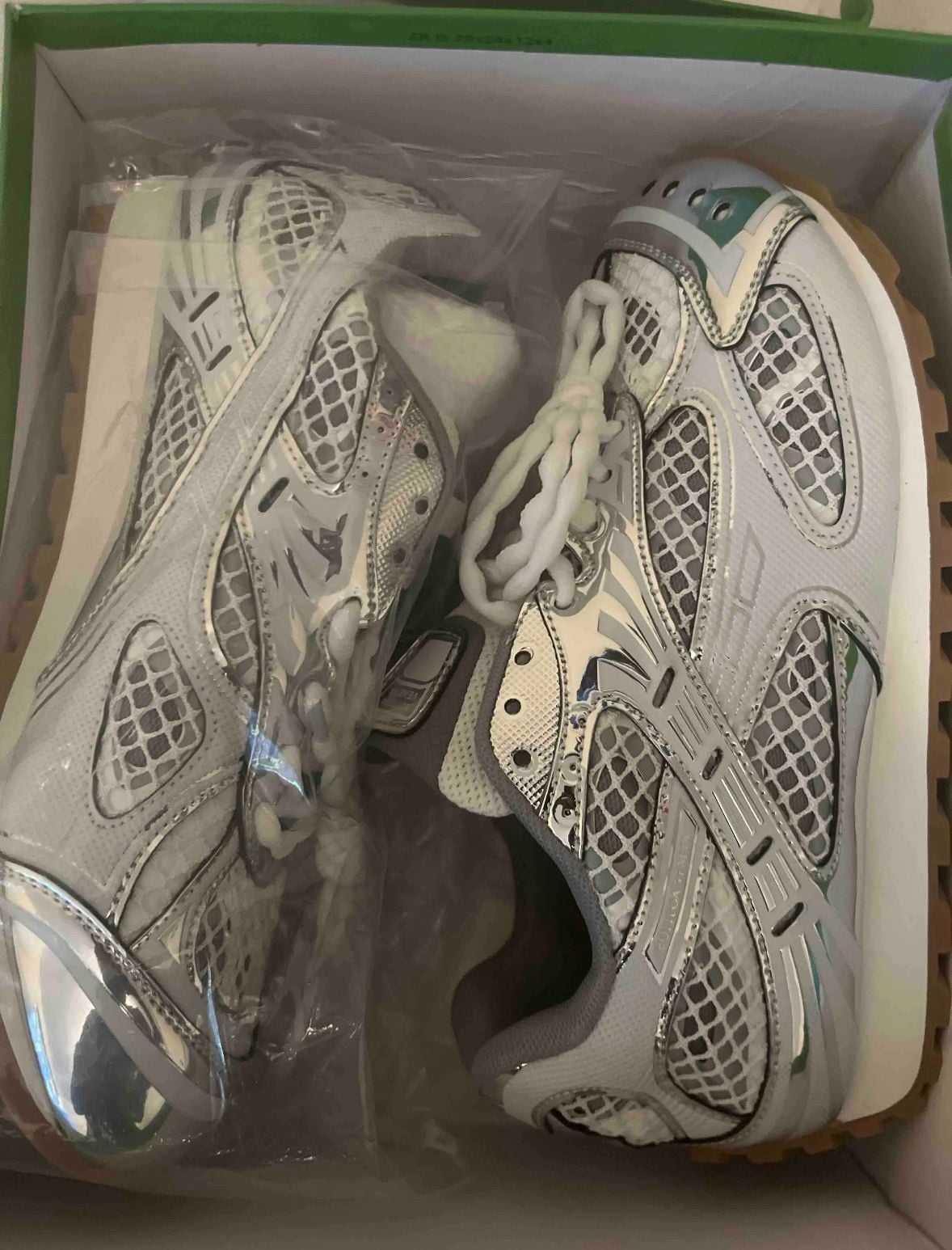 Bottega Veneta Orbit Sneakers in Silver and White 4