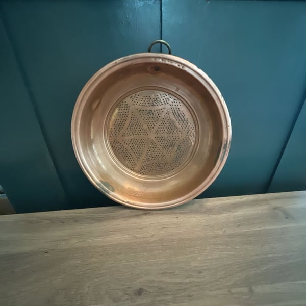 Vintage Hand-Crafted Copper Sieve Strainer with Hanging Loop! HEAVY!