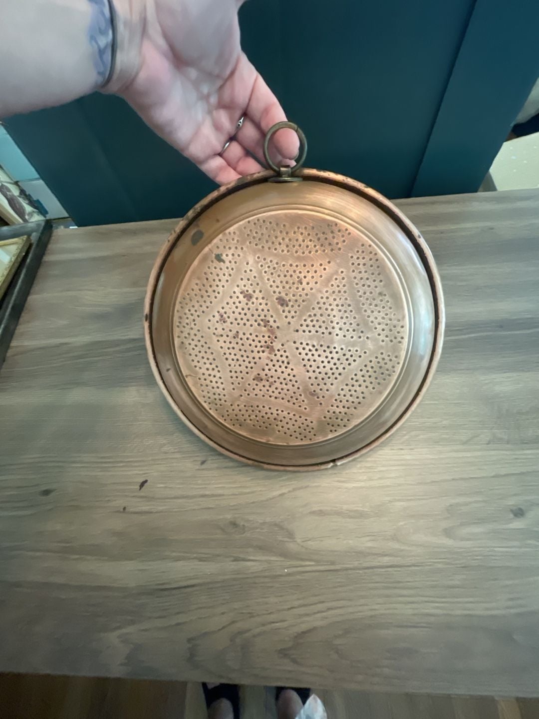 Vintage Hand-Crafted Copper Sieve Strainer with Hanging Loop! HEAVY! 2