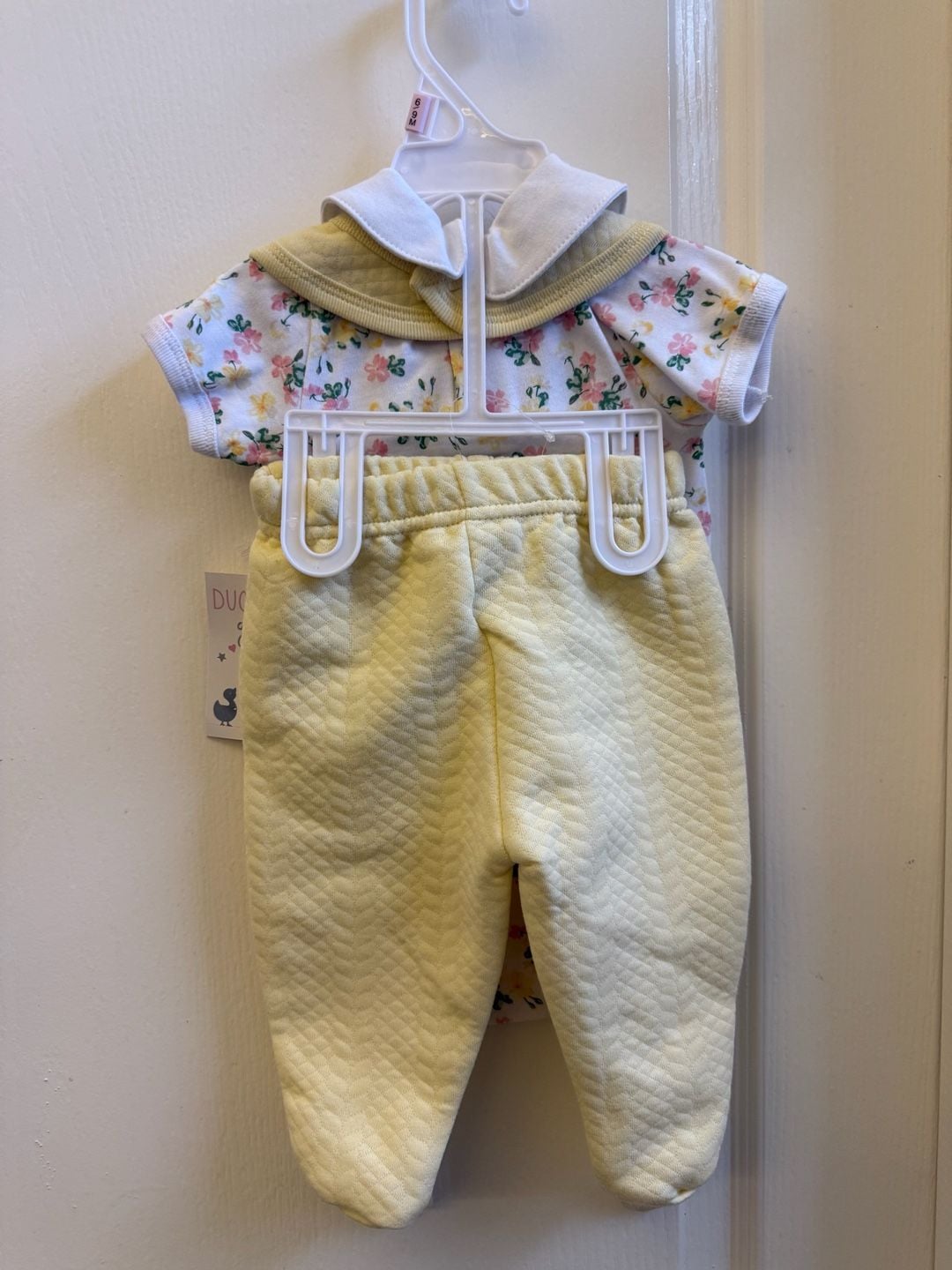 Duck Duck Goose Infant Girl 3-Piece Floral Bodysuit, Bib, and Quilted Footed Pant Set 2