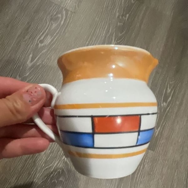 Vintage Czech Lusterware Creamer Pitcher Art Deco De Stijl Geometric Pattern