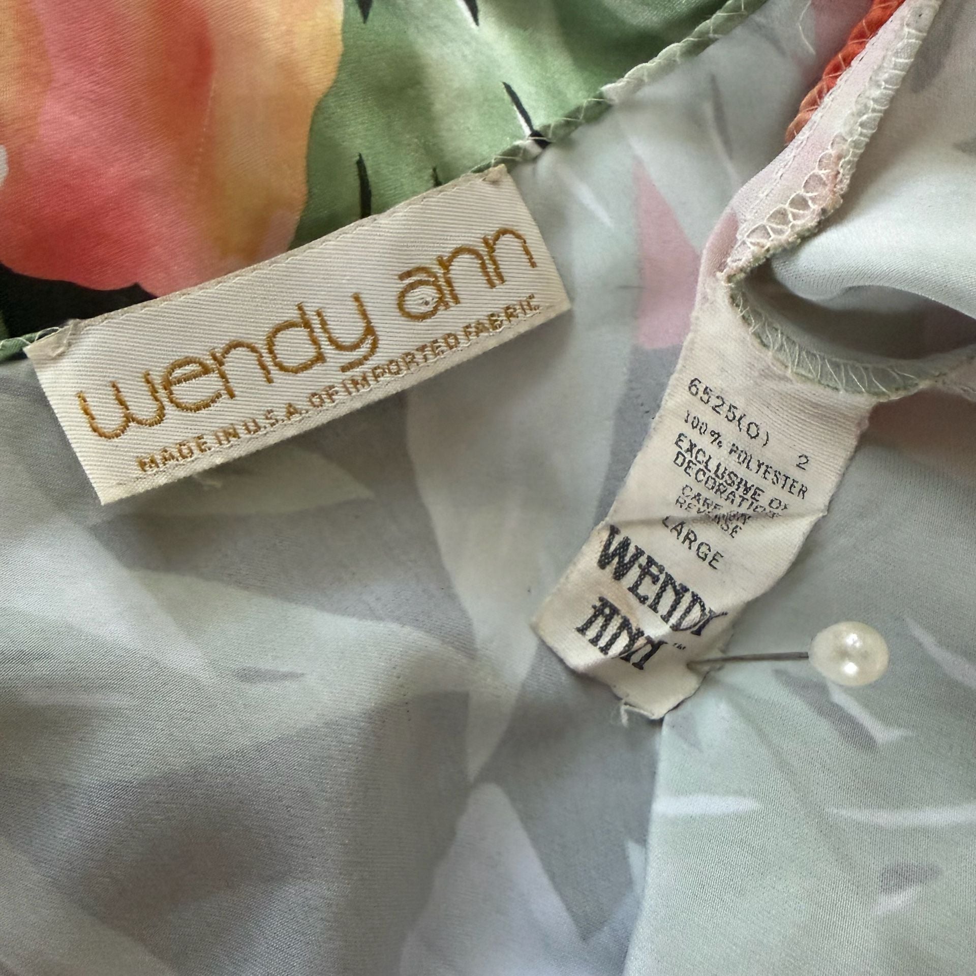 Vintage Wendy Ann Hibiscus Floral Print Silky Satin Mini Nightgown L 7