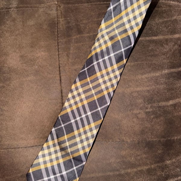 Geoffrey Beene Men's Yellow and Black Plaid Necktie