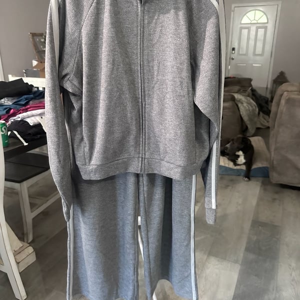 Halara Ribbed Full Zip Track Jacket and Wide Leg Track Pants Set#740