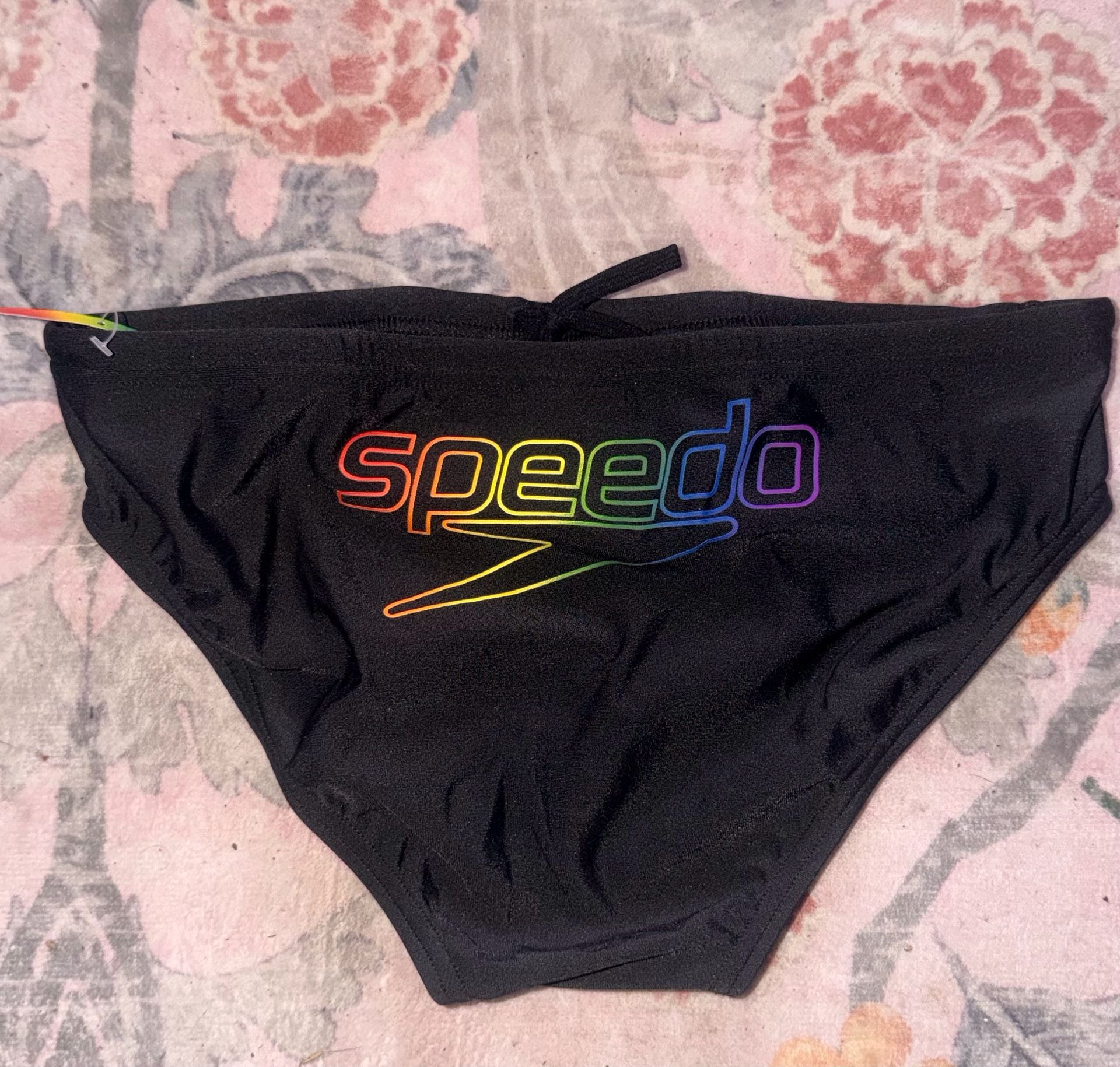 NWT Speedo Eco Endurance Pride Edition Rainbow Black Swim Brief size 34 3