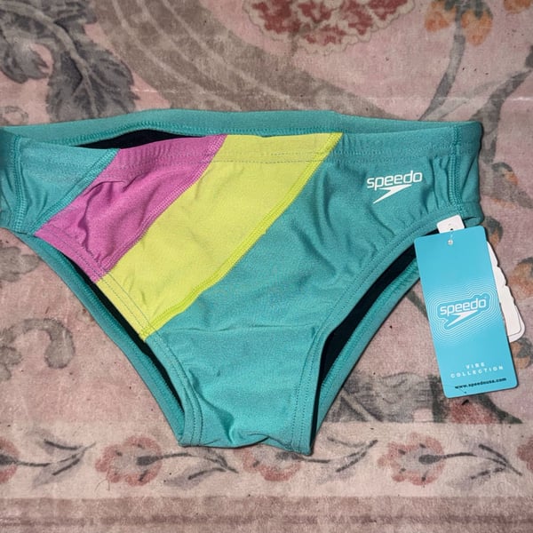 NWT Speedo Vibe Eco Endurance brief teal, pink, and yellow colorblock Size 30