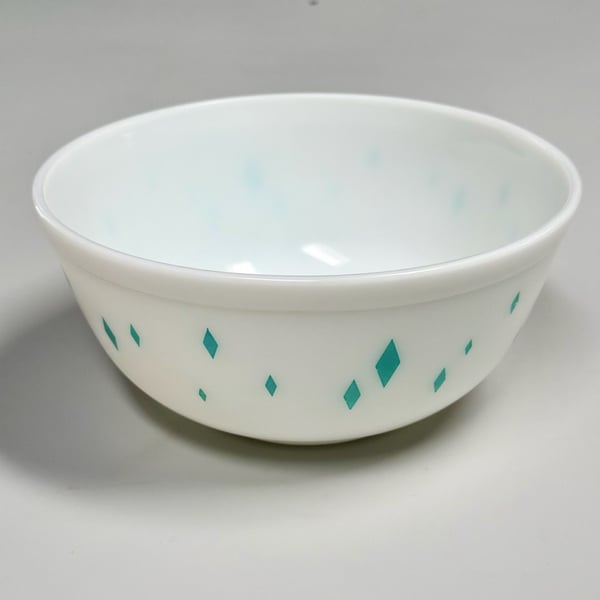 Rare Vtg 1950s Pyrex Dainty Maid Turquoise Diamonds Promo Bowl #403 2.5qt HTF