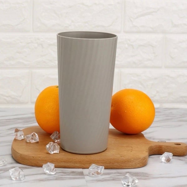 Set of 4 Mainstays Round Plastic Tumbler Swirl Etched 26oz Beige