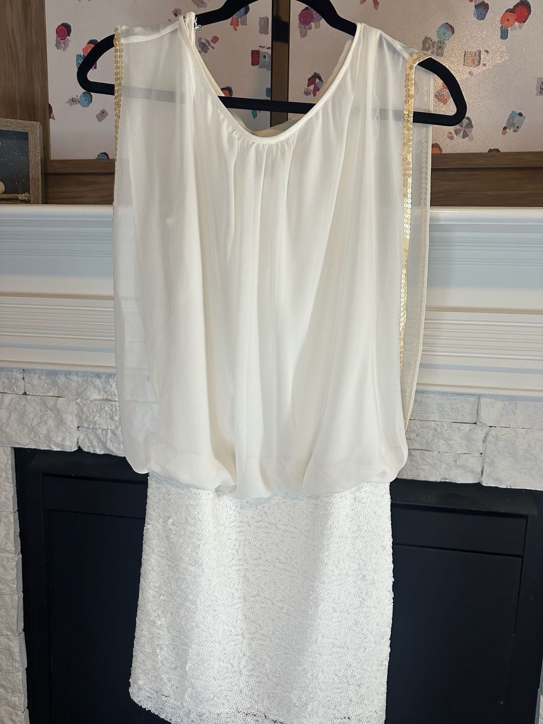 Vintage Cache Women's White Chiffon Blouson Sequin Cocktail Sheath Dress NWT 2
