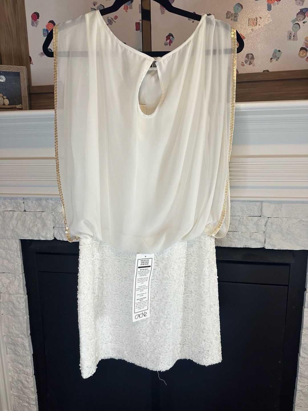 Vintage Cache Women's White Chiffon Blouson Sequin Cocktail Sheath Dress NWT 3