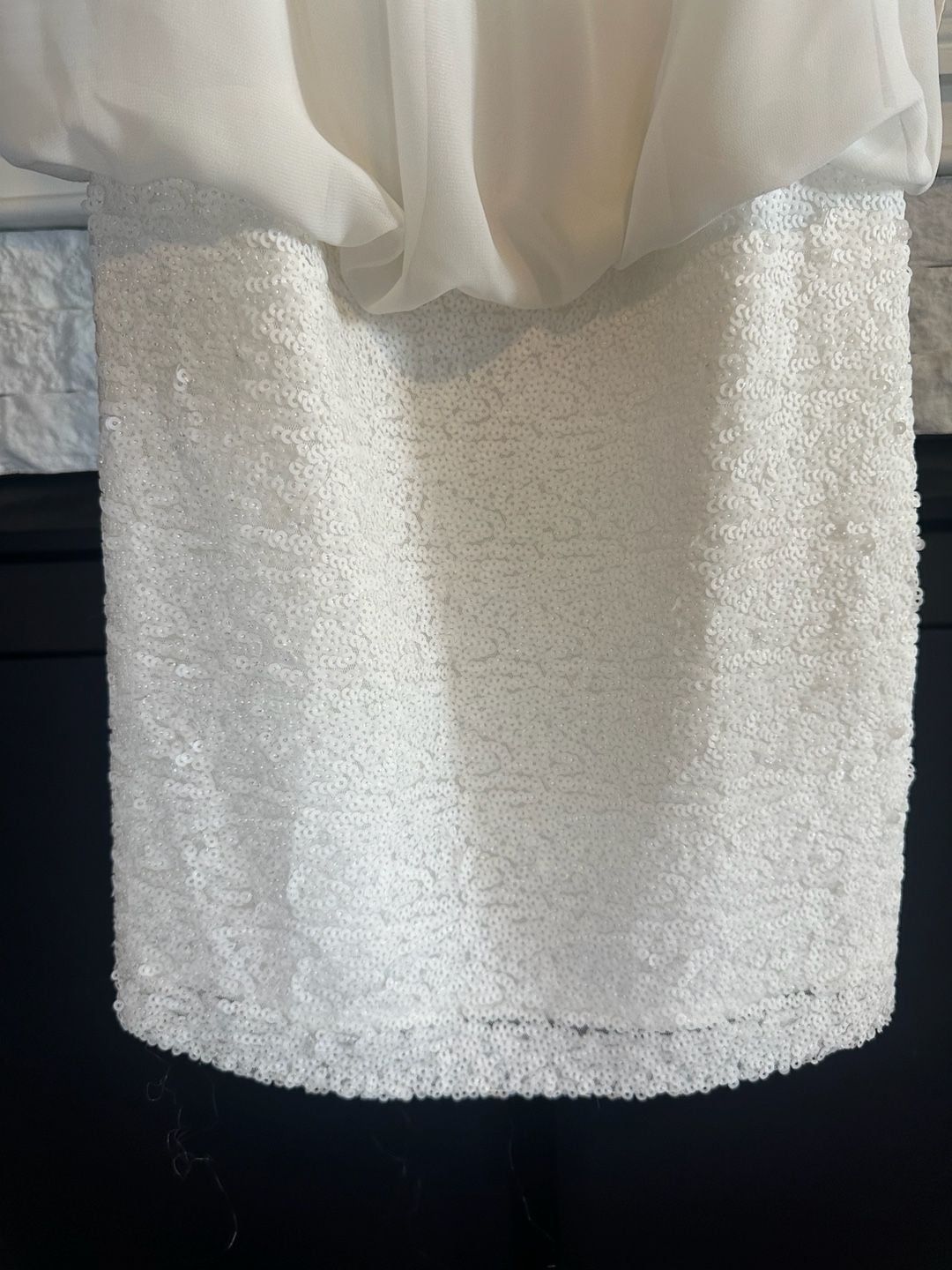 Vintage Cache Women's White Chiffon Blouson Sequin Cocktail Sheath Dress NWT 4
