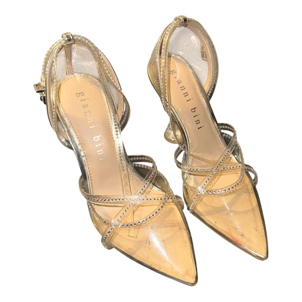 Gianni Bini Pointed Toe Clear Lucite Heels with Rhinestone Straps