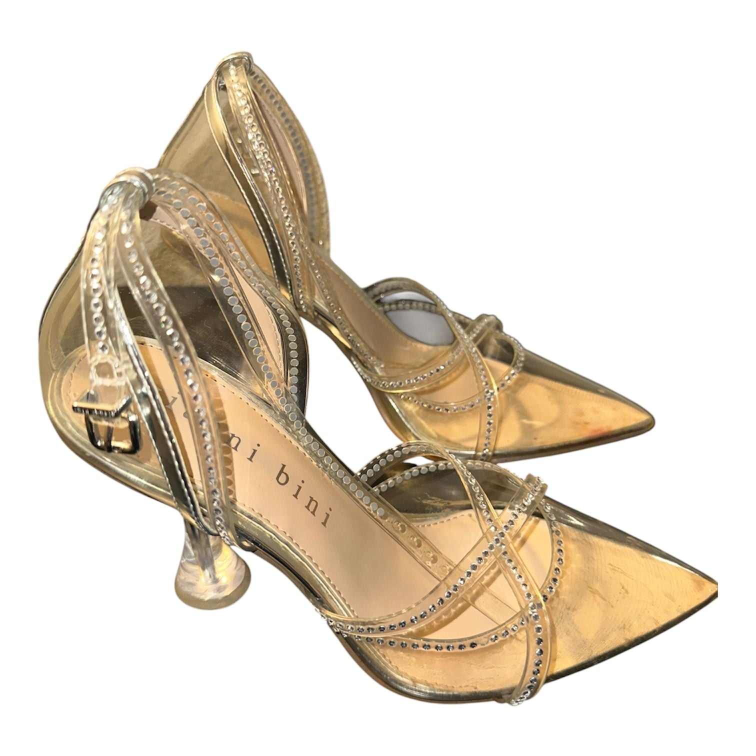 Gianni Bini Pointed Toe Clear Lucite Heels with Rhinestone Straps 3