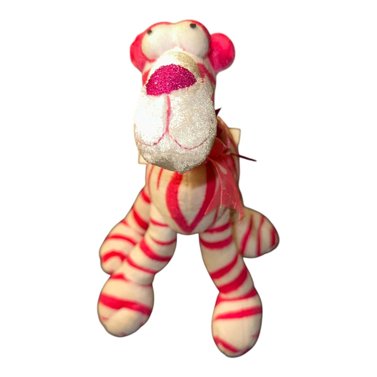 Walmart White and Pink Striped Zebra Plush Toy with Heart Ribbon 2