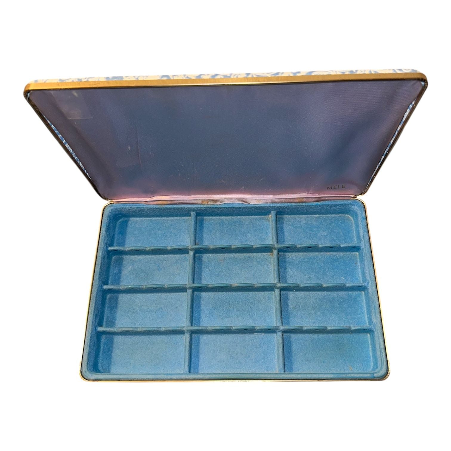Vintage Mele Blue and White Floral Pattern Jewelry Organizer Box 4