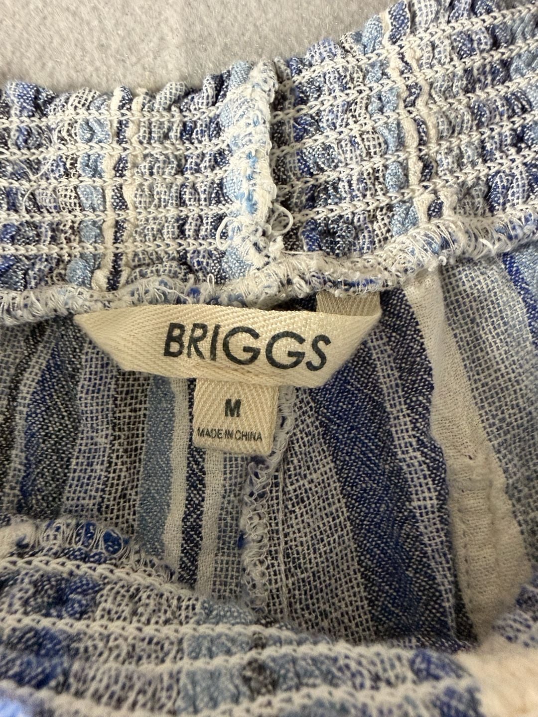 Briggs Blue and White Striped Linen Blend Pull-On Shorts with Tassel Drawstring and Lace Trim 4