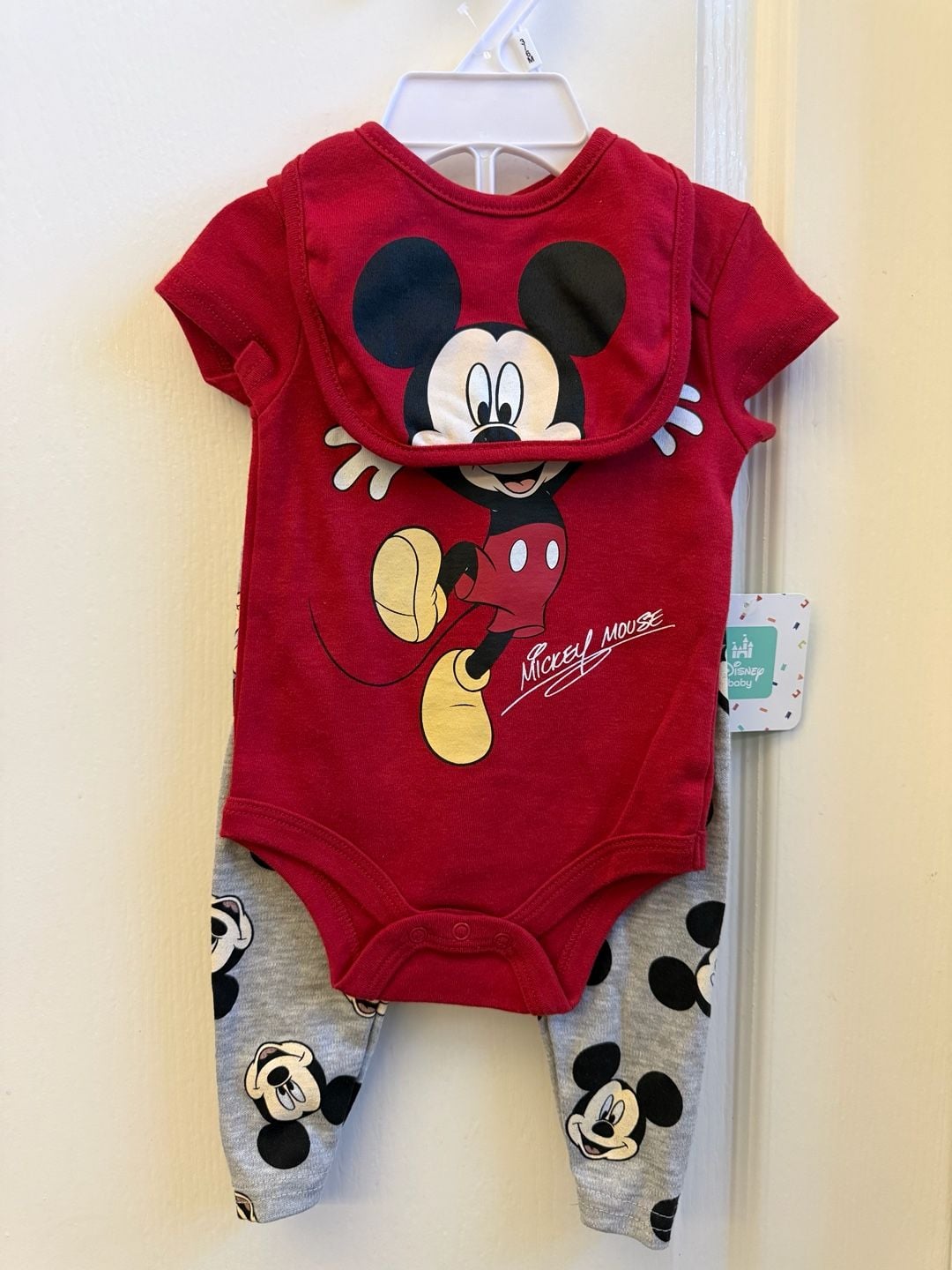 Disney Baby Mickey Mouse 3-Piece Set: Bodysuit, Pants, and Bib 1