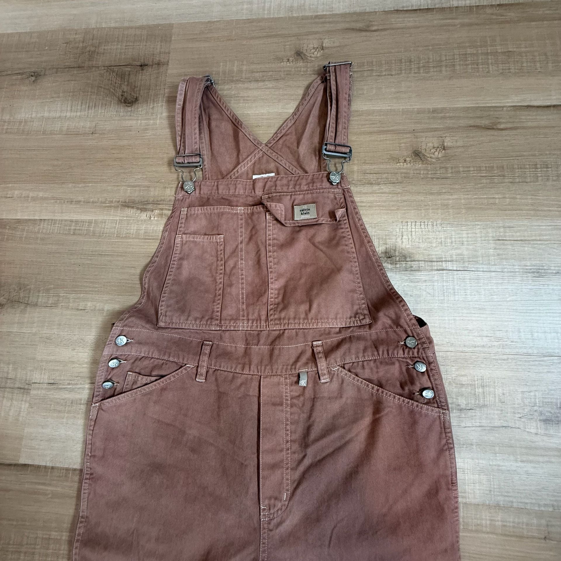 Vintage 90s Calvin Klein Jeans Wide Leg Utility Overalls in Mauve Brown 3